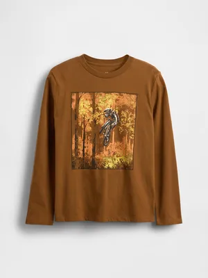 Produktbild von GAP Kinder Langarm T-Shirt XS, Rundhalsausschnitt, grafische Motive, Relaxed-Schnitt, Hüftlänge