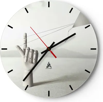 Produktbild von Wanduhr - Rund - Glasuhr - Modern Hand Drachen - 40x40cm - Schleichendes Uhrwerk - Lautlos - zum Aufhängen bereit - Dekoration Modern - Wanddekoration aus Glas - C3AR40x40-4697