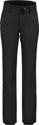 A pair of black women's ski pants with a belt.