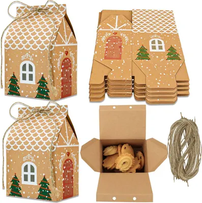 Produktbild von 40 Stück Weihnachten Geschenkboxen, Kraftpapier Weihnachtsbox Süßigkeitenbox, Papier-Treat-Boxen, Geschenkverpackung Papiertüten, für Party Gastgesche