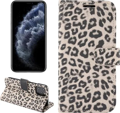 Produktbild von Mobigear Leopard iPhone 12 Schutzhülle, Klapphülle mit Geldbörsenfunktion - Braun