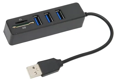 Image de Hub USB 2.0, lecteur de cartes mémoire, transmission haute vitesse, Plug-and-Play, accès facile, répartiteur USB, noir