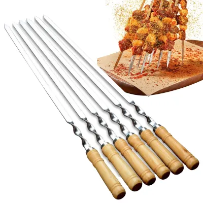 Image de Brochettes pour grillades de kebabs en acier inoxydable, lot de 6