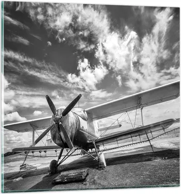 Produktbild von Bilder auf glas - Einteilig - An-2 Flugzeug Schwarzweiß - 70x70cm - Glasbilder - Wandbilder - Bilder - zum Aufhängen bereit - Wanddekoration aus Glas - Glas Bilder - Wandbild auf Glas - GAC70x70-4228