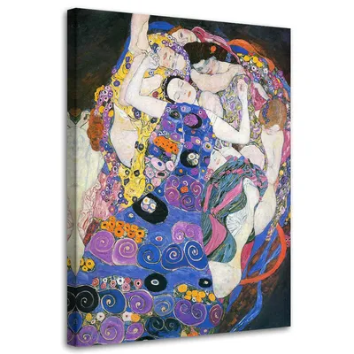 Zdjęcie produktu dla Obraz na płótnie, Dziewice - G. Klimt reprodukcja 60x90 cm Feeby fioletowy obraz na ścianę  gotowy do powieszenia