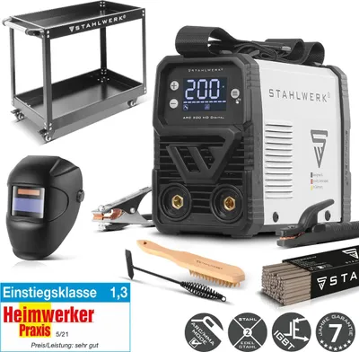 Produktbild von STAHLWERK Elektroden-Schweißgerät ARC 200 MD Digital – Vollausstattung mit Gerätewagen – MMA (E-Hand) & Lift-TIG (DC) bis 200 A, ohne Gas, ARC-Force