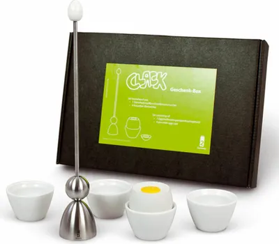 Immagine prodotto di Take2 Clack Geschenkbox Set, 4-tlg., Eierschalensollbruchstellenverursacher, Eierbecher, Eierköpfer, Eieröffner, Eierknacker, 99010