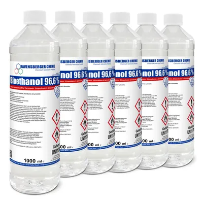 Produktbild von Ravensberger Chemie Bioethanol 96,6 % Premium Kaminbrennstoff für Tischkamin Ethanolkamin Brennstoff Gartenkamin und dekorative Feuerstellen - 6 x 1 L