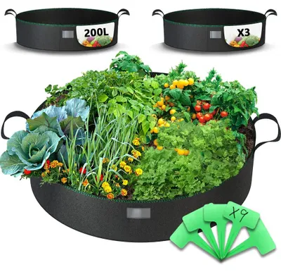 Produktbild von VOUNOT® 3er Hochbeet Pflanzsack 200L, Pflanztasche mit Pflanzenschilder