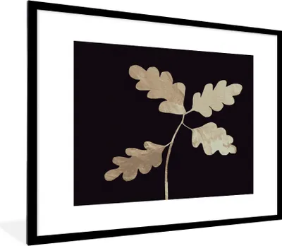 Produktbild von MuchoWow® Gerahmtes Poster Blätter - Gold - Luxus 80x60 cm - Poster mit Schwarzem Bilderrahmen Wandposter Rahmen Foto Bilder - Schlafzimmer-Dekorationen - Fotoposter