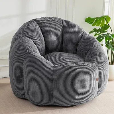 Zitzak Kürbisform XL, Cord, dunkelgrau, mit Füllung, 105x105x75 cm