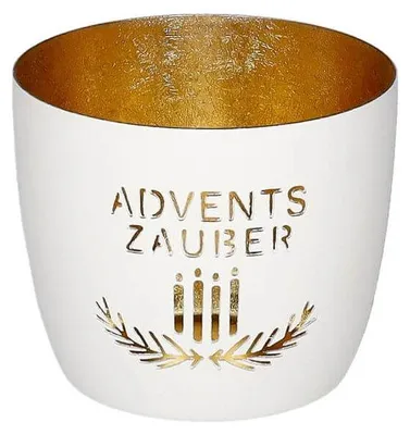 Immagine prodotto di Gift Company Windlicht Madras M, Adventszauber, Teelichthalter, Kerzenhalter, Eisen, Weiß / Gold, H 8.5 cm, 1211604001