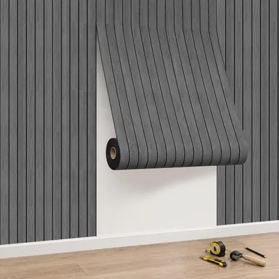 Zdjęcie produktu dla Peviasot, 3D panel ścienny dekoracyjny, ciemnoszary, samoprzylepny, imitujący drewno, tapeta z drewnianych listewek, rolka 300x60 cm