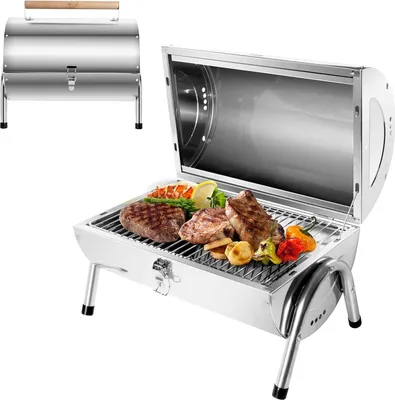 Obrázek produktu pro Gril na dřevěné uhlí, rozměry 34 x 21,5 cm, s dvojitou grilovací plochou, vhodný pro kempování