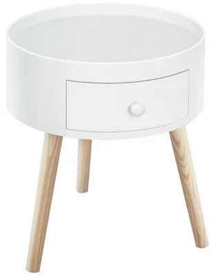 Image de HOMCOM : Table basse, table d'appoint avec tiroir, table ronde pour café, jusqu'à 50 kg, blanche