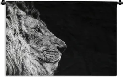 Produktbild von MuchoWow® Wandteppich Wandbehang Löwe - Profil - Schwarz - Weiß 120x80 cm Tapisserie Dekoration Wandtuch - Wanddekorationen - Wandtücher