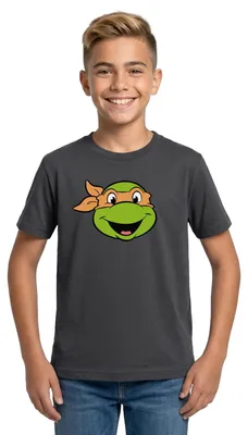 Produktbild von Spreadshirt Teenage Mutant Ninja Turtles Michelangelo Kostüm Teenager T-Shirt, 134/146 (9-11 Jahre), Dunkelgrau