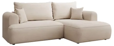 Produktbild von Selsey Ovo Mini - Eckschlafsofa rechtsseitig mit Stauraum, Easy-Clean-Chenille-Bezug, creme