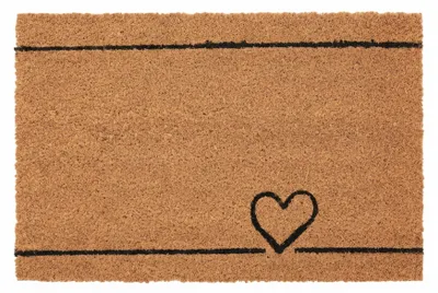 Image de Tapis d'entrée Relaxdays en fibre de coco, motif cœur, 60 x 40 cm, antidérapant, résistant aux intempéries, pour l'intérieur et l'extérieur, naturel/noir