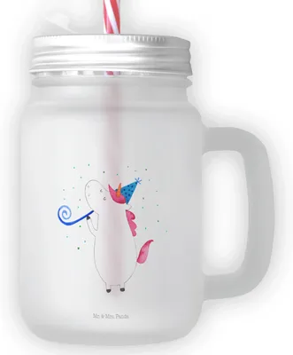 Produktbild von Mr. & Mrs. Panda Glas Einhorn Party - Transparent - Geschenk, Unicorn, Club, dessertglas, Geburtstag, Disco, mit deckel, Fest, Trinkglas, Einhörner, Strohhalm