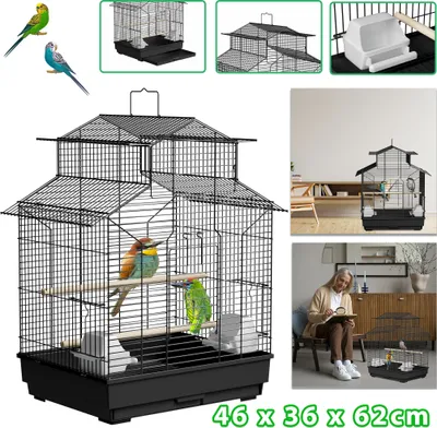 Obrázek produktu pro XMTECH klec pro ptáky voliéra 46x36x62 cm, kovová klec s příslušenstvím a zásobníkem na trus, klec pro papoušky vhodná pro andulky, kanáry a papoušky, typ B