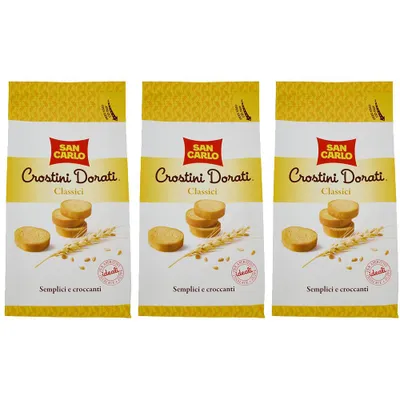 Produktbild von 3x San Carlo Crostini Dorati Salzgebäck salziger Snack knuspriger Crouton 200g