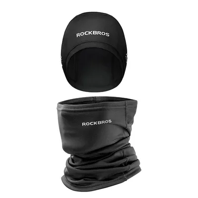Zdjęcie produktu dla ROCKBROS zimowa czapka rowerowa i wielofunkcyjny szalik - kask pod czapką i szalik kominiarka zestaw 2 czarny