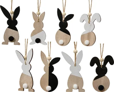 Produktbild von Osterhase zum Aufhängen 4x8cm Holz 1 Stück sortiert Natur Weiß Schwarz