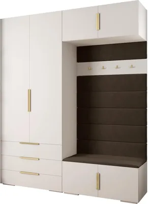 Produktbild von MEBLE KRYSPOL Inova 1 Möbelset Garderobe, 236,7x200x47cm - Weiß, Manila 04, Gold