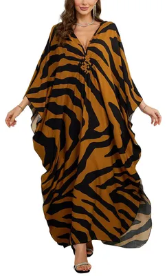 Image de Robe longue d'été imprimée avec motifs ethniques et manches kimono