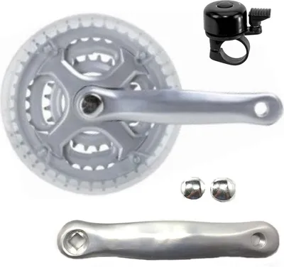 Produktbild von Kurbelgarnitur KRG Tretkurbel Kurbel Aluminium silber 22/32/42 Zähne inkl. Fahrradklingel
