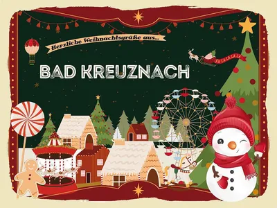 Produktbild von vianmo Holzschild 30x40 cm Weihnachtsgrüße aus Bad Kreuznach Weihnachten