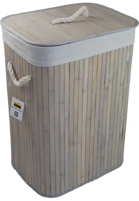Produktbild von Wäschekorb Wäschetruhe Bambus wasch grau faltbar m. Bezug Deckel Hangriff 40x30 H.57cm