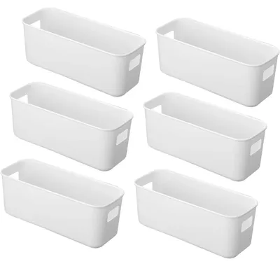 Produktbild von Set mit 6 Aufbewahrungsboxen mit Deckel, Kunststoff, weiß, klein, mit Griffen, multifunktionaler Organizer für Küche, Spüle und Badezimmer.