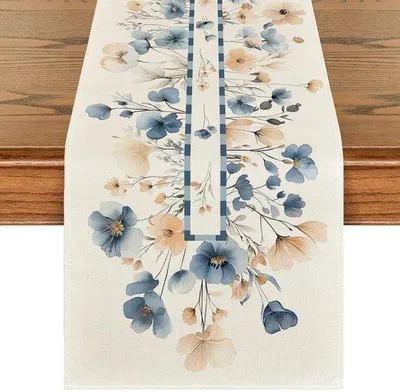 Produktbild von Frühlingsblaue Tischdecke Beige 183x33cm Stoff