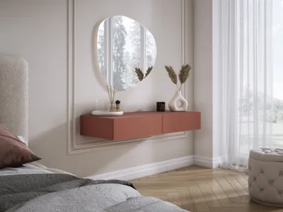 Immagine prodotto di Comodino sospeso con due cassetti, frontale liscio - Colore: mattone, 100 x 40 x 16 cm