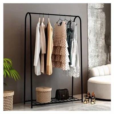 Produktbild von Garderobenständer Hvorslev Kleiderregal mit Kleiderstange aus Metall für Wohnzimmer und Schlafzimmer 144 x 89 x 32