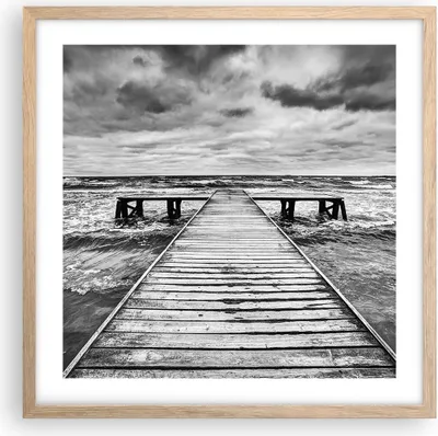Produktbild von Gerahmtes Poster - Rahmen in heller Eiche - Brücke Meer Welle - 50x50 cm - Wand Bild - Wanddeko - Wandbilder - Wandposter - Bilderrahmen - Bilder - Kunstdruck - Wandbild - P2NAC50x50-3637