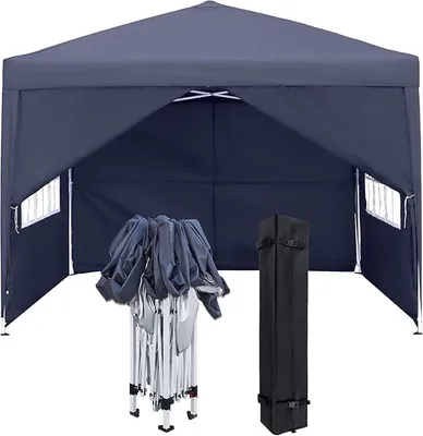 Imagen del producto de Pabellón plegable de 2,5 x 2,5 metros. Incluye paneles laterales con ventanas y una bolsa de transporte. Tienda de campaña plegable de poliéster con protección UV. Tienda de campaña para fiestas, impermeable y resistente al viento. Pabellón para jardín. Modelo C (gris antracita)