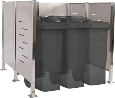 Immagine prodotto di Recinzione per cestini portarifiuti HWC-J55, contenitore per cestini portarifiuti, 151x165x165cm metallo ~ acciaio inox