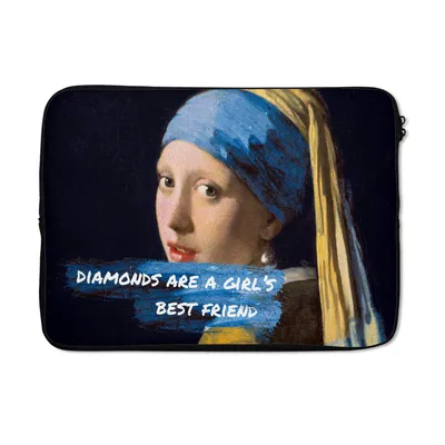 Produktbild von MuchoWow® Laptop Hülle 14 ZollVermeer - Das Mädchen mit dem Perlenohrring - Zitat Laptoptasche - Laptoptasche - Stoßsicher - Schutzhaube