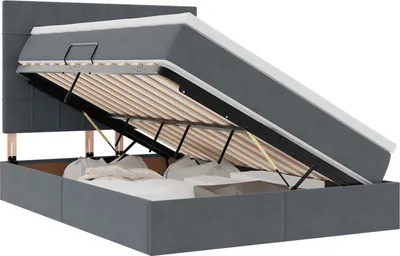 Produktbild von Aufbewahrungsbett mit Matratze Dunkelgrau 140 x 190 cm Samt