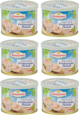Produktbild von Food-United bayerische Dosenwurst 6x200g Döschen, Frühstücksfleisch, GQB "e Qualität Bayern" von ZIMMERMANN Fleischwerke, passend für Brotzeit und Bier
