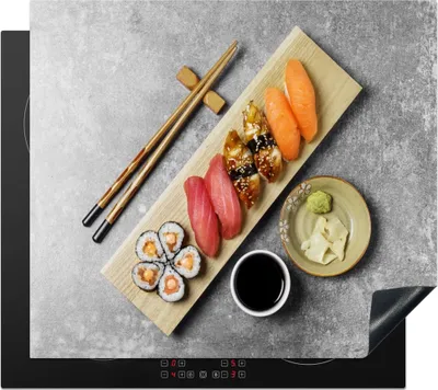 Produktbild von KitchenYeah© Herdabdeckplatte Japanisches Sushi mit Stäbchen , 59x51cm, Küche Deko, Glaskeramikkochfeld Herdabdeckung, Abdeckplatte fùr Kochfeld