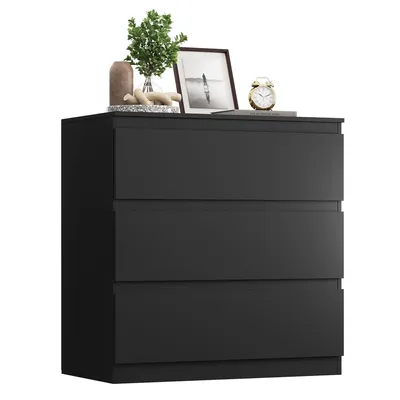 Produktbild von Kommode Schubladenkommode mit 3 Schubladen, Sideboard, Breit 70,8 cm, Modernes Design ohne Griffe, Mehrzweckschrank für Schlafzimmer, Schwarz