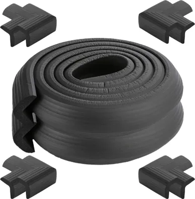 Obrázek produktu pro [2-pack] 2 metry dlouhý chránič hrany stolu ve tvaru L Baby Proector + 8 rohů (černý) Měkký netoxický materiál