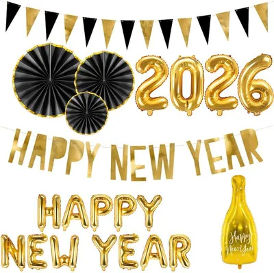 Produktbild von Silvester Partydeko Partyset gold schwarz 2026 Partydekoration
