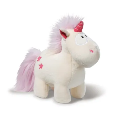 A stuffed unicorn toy is shown against a white background.