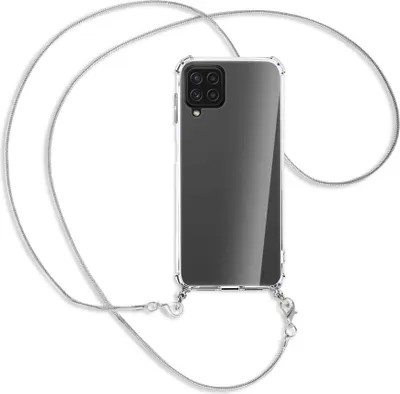 Produktbild von Handykette Backcover-Schutzhülle mit Band (Metall silberfarben) für Samsung Galaxy A22 4G (A225) - silberfarbene Kette Snake