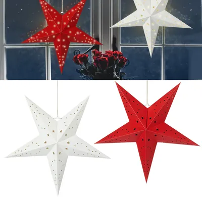 Produktbild von Papierstern "Star" faltbar 2er Set rot weiß 31x38cm Stern Dekostern Weihnachtsstern Adventsstern Fensterdeko
